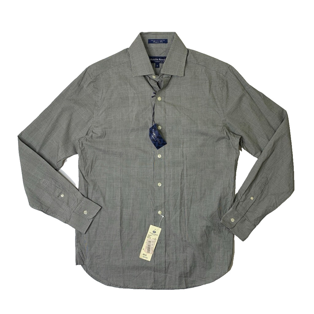 Vintage Austin Reed Shirt Mens S Small Black White Plaid Cotton Bespoke Fit 90s